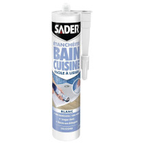 Mastic silicone bain & cuisine blanc facile à lisser Sader 280ml