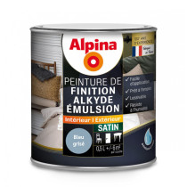 Peinture de finition Alkyde Alpina 0,5L satin bleu grisé - Fabrication française