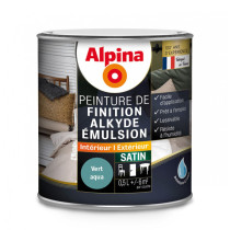 Peinture de finition Alkyde Alpina 0,5L satin vert aqua - Fabrication française