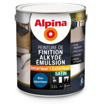 Peinture de finition Alkyde Alpina 2,5L satin bleu atlantique - Fabrication française