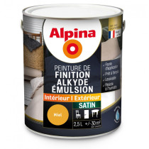 Peinture de finition Alkyde Alpina 2,5L satin miel - Fabrication française
