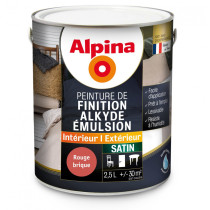 Peinture de finition Alkyde Alpina 2,5L satin rouge brique - Fabrication française