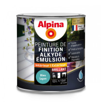 Peinture de finition Alkyde Alpina 0,5L brillant bleu lagon - Fabrication française