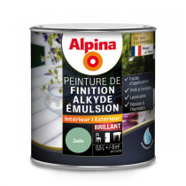 Peinture de finition Alkyde Alpina 0,5L brillant jade - Fabrication française