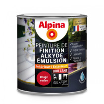 Peinture de finition Alkyde Alpina 0,5L brillant rouge cerise - Fabrication française