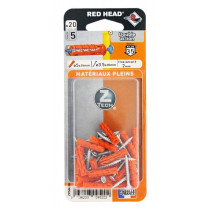 20 chevilles matériaux pleins Ztech Ø5 x 25mm + vis 3,5 x 30mm Red Head