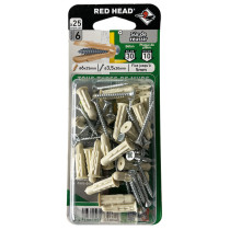 25 chevilles tous supports Grapex Ø6 x 25mm + vis 3,5 x 30mm Red Head