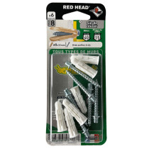 6 chevilles tous supports Grapex Ø8 x 33mm + pattes à vis Red Head