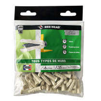 80 chevilles tous supports Grapex Ø6 x 25mm + vis 3,5 x 30mm Red Head