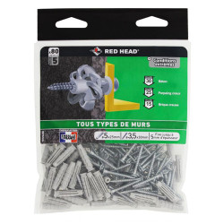 80 chevilles tous supports Nordtech Ø5 x 25mm + vis 3,5 x 30mm Red Head