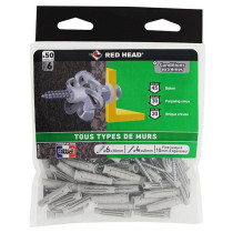 50 chevilles tous supports Nordtech Ø6 x 30mm + vis 4 x 40mm Red Head