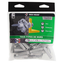 30 chevilles tous supports Nordtech Ø8 x 40mm + vis 5 x 50mm Red Head