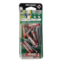 10 chevilles tous supports MX Ø6 x 37mm + vis 3,5 x 45mm Red Head
