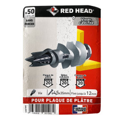 50 chevilles plaque de plâtre Vix + vis Ø4,5 x 35mm Red Head