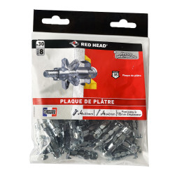 30 chevilles plaque de plâtre Klix Ø4 x 33mm + vis Ø4 x 40mm Red Head