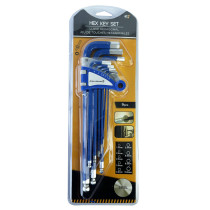 Jeu 9 clés allen hexagonales longues -bleu