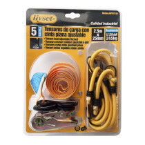 Lot 5 pièces sangle de serrage à cliquet + 4 tendeurs 2,5m x 25mm