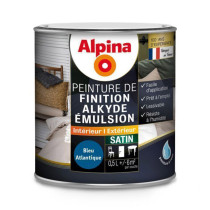 Peinture de finition Alkyde Alpina 0,5L satin bleu atlantique - Fabrication française