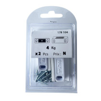 Boite 2 loqueteaux magnétiques + vis 4kg plastique blanc - Vissal