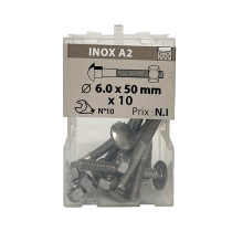 Boite 10 boulons TRCC 6 x 50mm inox A2 - Vissal