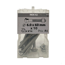Boite 10 boulons TRCC 6 x 60mm inox A2 - Viswood