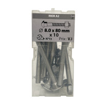 Boite 10 boulons TRCC 8 x 80mm inox A2 - Viswood