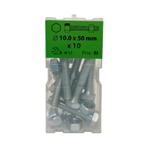 Boite 10 vis 10 x 50mm tête hexagonale + écrou classe 8.8 zingué - Viswood