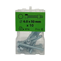Boite 10 vis 6 x 50mm tête hexagonale + écrou classe 8.8 zingué - Viswood