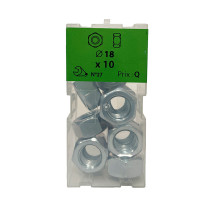 Boite 10 écrous hexagonaux Ø 18mm classe 8 zingué - Viswood