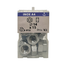 Boite 15 écrous hexagonaux Ø 14mm inox A4 - Vissal