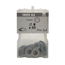 Boite 50 rondelles tôle Ø 8 inox A2 - Viswood