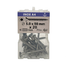 Boite 20 vis agglo 5 x 50mm tête fraisée Torx filetage partiel inox A4 - Vissal