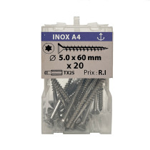 Boite 20 vis agglo 5 x 60mm tête fraisée torx filetage partiel inox A4 - Vissal