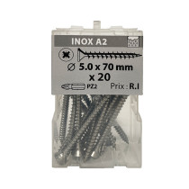 Boite 20 vis agglo 5 x 70mm tête fraisée pozidriv inox A2 - Vissal