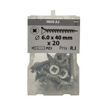 Boite 20 vis agglo 6 x 40mm tête fraisée pozidriv inox A2 - Vissal