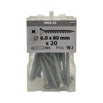 Boite 20 vis agglo 6 x 80mm tête fraisée pozidriv inox A2 - Vissal