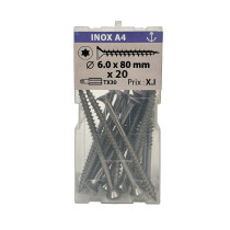 Boite 20 vis agglo 6 x 80mm tête fraisée torx filetage partiel inox A4 - Vissal