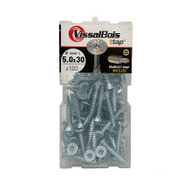 Boite 100 vis bois TTAP 5 x 30mm filetage total asymétrique zingué - Vissal