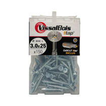 Boite 150 vis bois TTAP 3 x 25mm filetage total asymétrique zingué - Vissal