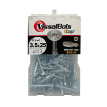 Boite 150 vis bois TTAP 3,5 x 25mm filetage total asymétrique zingué - Vissal