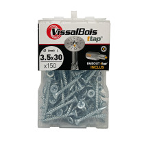 Boite 150 vis bois TTAP 3,5 x 30mm filetage total asymétrique zingué - Vissal