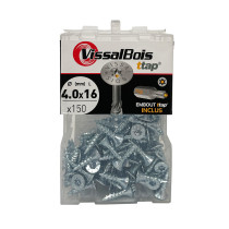 Boite 150 vis bois TTAP 4 x 16mm filetage total asymétrique zingué - Vissal