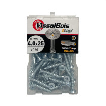 Boite 150 vis bois TTAP 4 x 25mm filetage total asymétrique zingué - Vissal