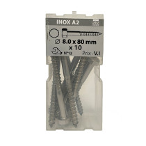 Boite 10 vis à bois 8 x 80mm tête hexagonale inox A2 - Viswood