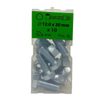 Boite 10 vis 12 x 30mm tête hexagonale + écrou classe 8.8 zingué Viswood