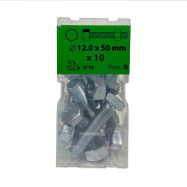 Boite 10 vis 12 x 50mm tête hexagonale + écrou classe 8.8 zingué Viswood