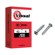 Boite 100 vis tôle 4,2 x 16mm tête cylindrique bombée zingué - Vissal