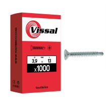 Boite 1000 vis autoperceuses 3,9 X 13mm tête fraisée zingué - Vissal