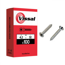 Boite 100 vis tôle 4,2 x 32mm tête fraisée zingué - Vissal