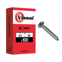 Boite 100 vis tôle 4,2 x 38mm tête fraisée bombée zingué - Vissal